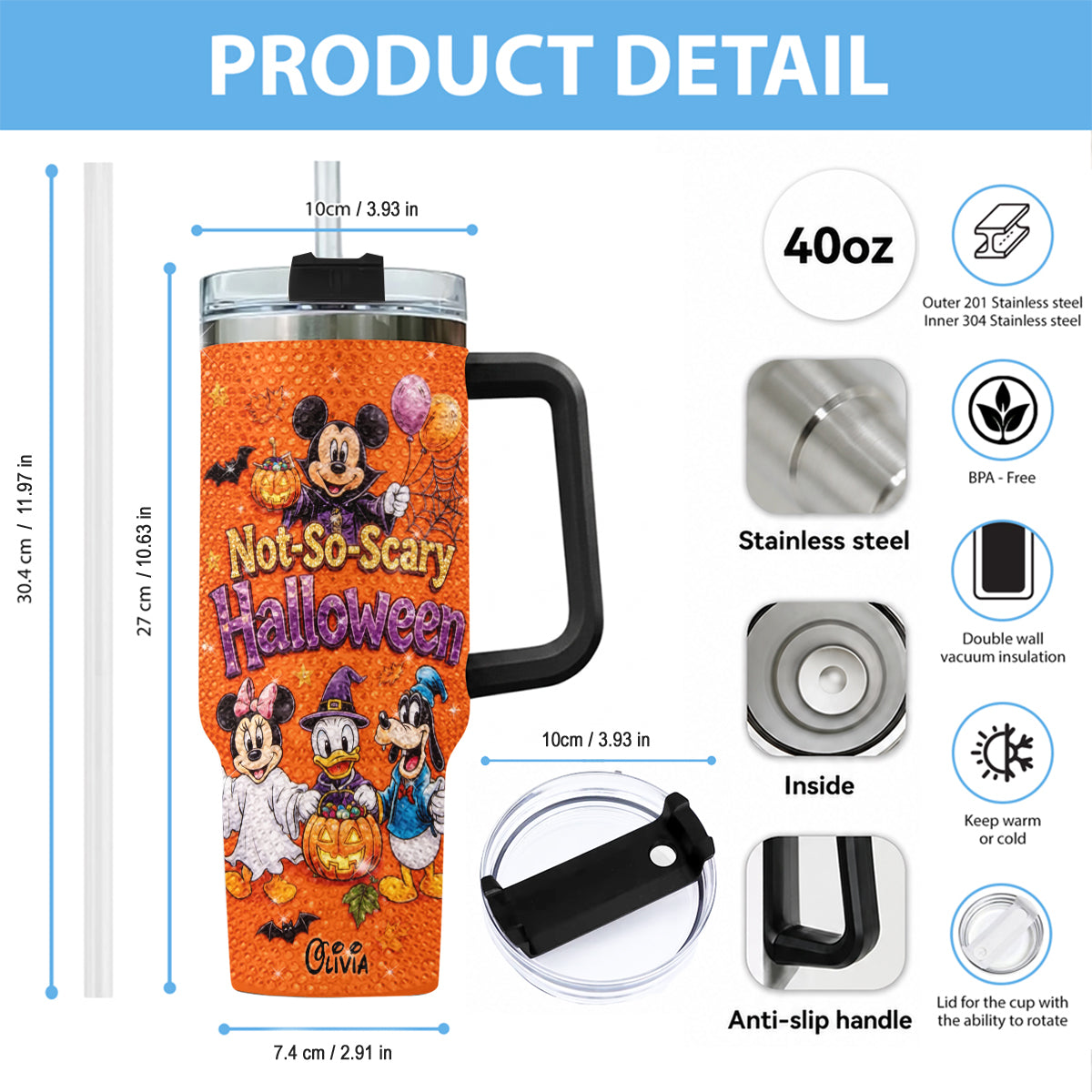 Halloween Not-So-Scary Party - Personalized Mouse Rhinestone Tumbler With Handle