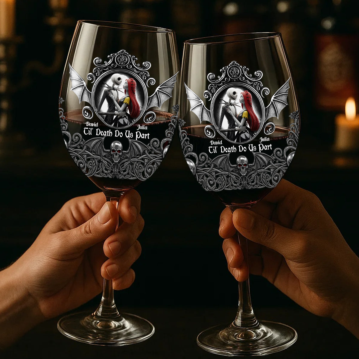 Til Death Do Us Part - Personalized Nightmare Wine Glass With Long Stem