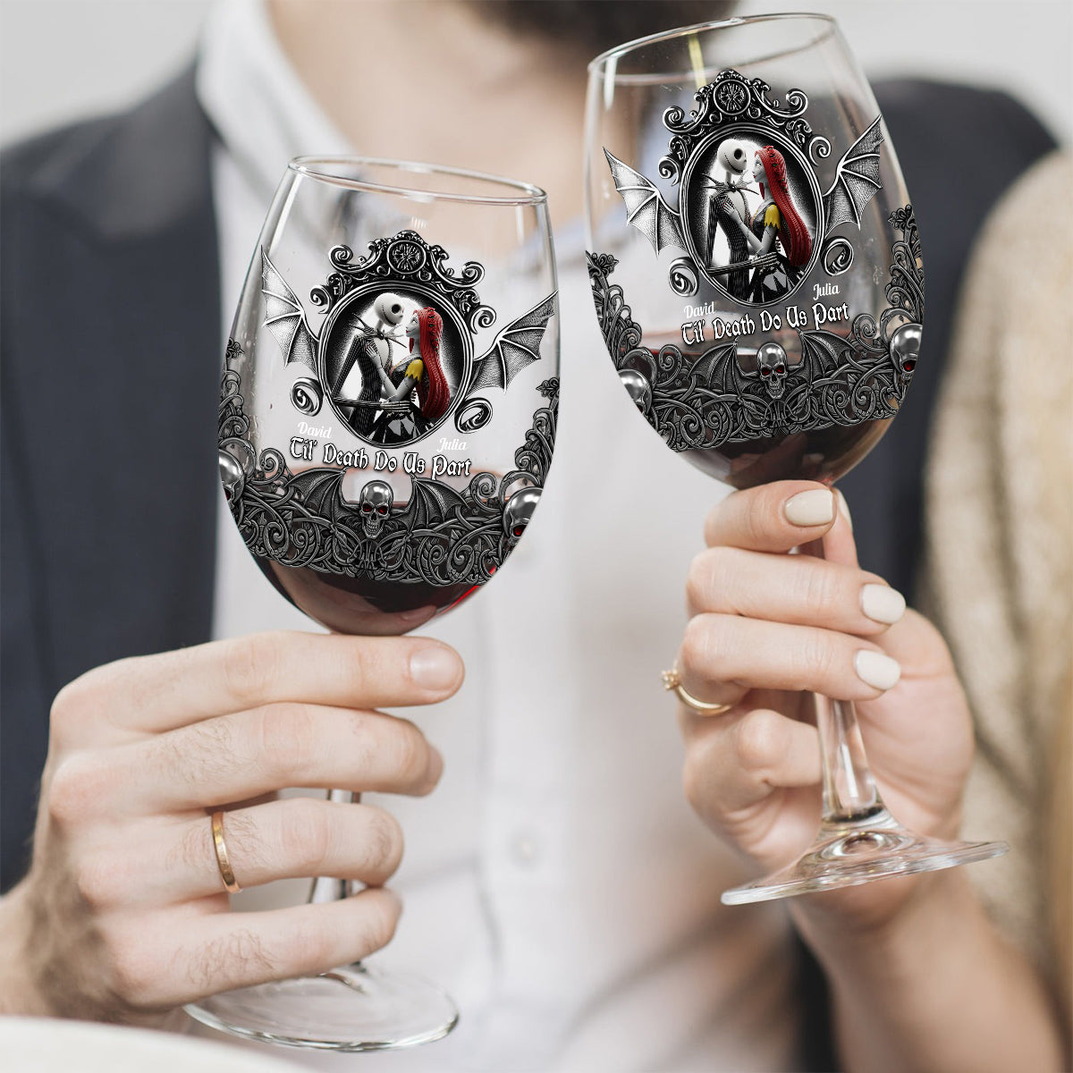 Til Death Do Us Part - Personalized Nightmare Wine Glass With Long Stem