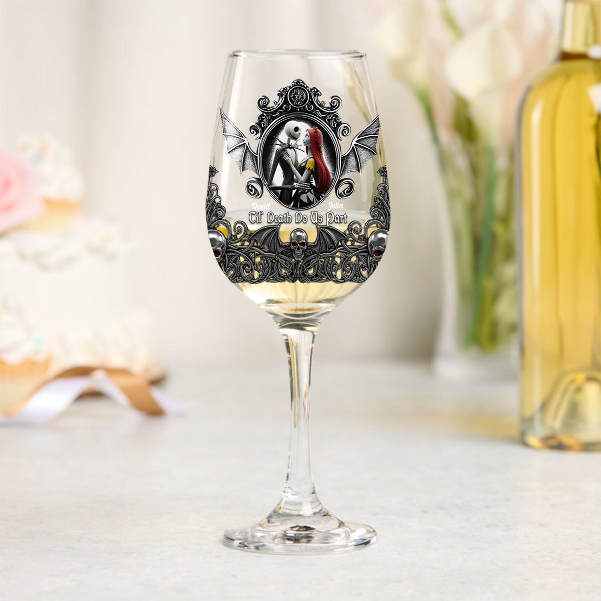 Til Death Do Us Part - Personalized Nightmare Wine Glass With Long Stem
