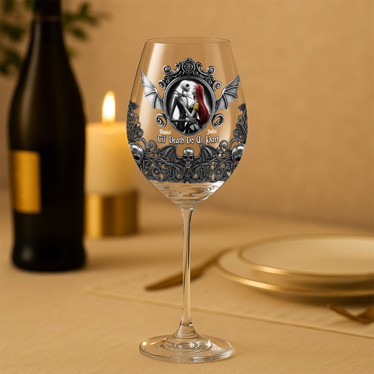 Til Death Do Us Part - Personalized Nightmare Wine Glass With Long Stem