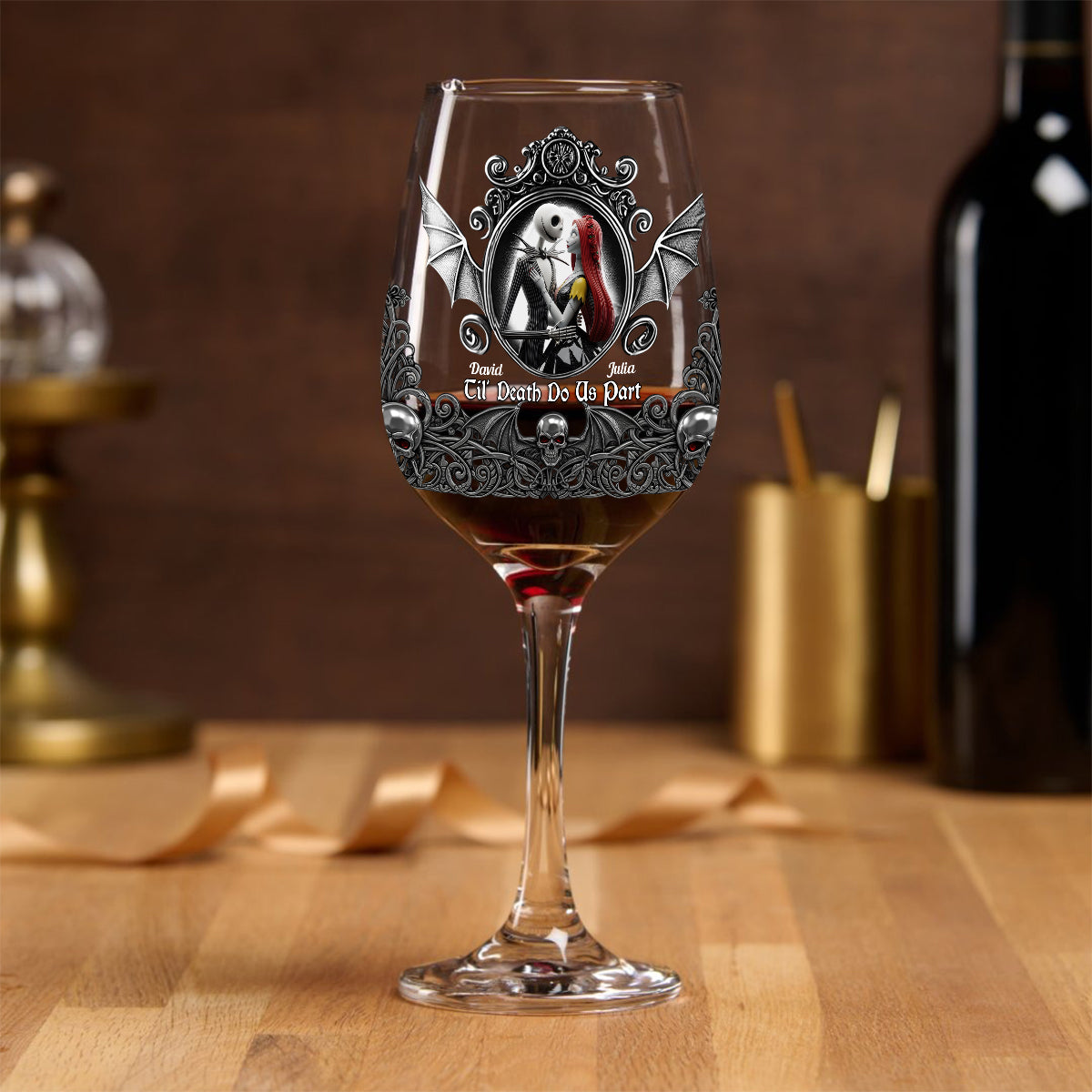 Til Death Do Us Part - Personalized Nightmare Wine Glass With Long Stem