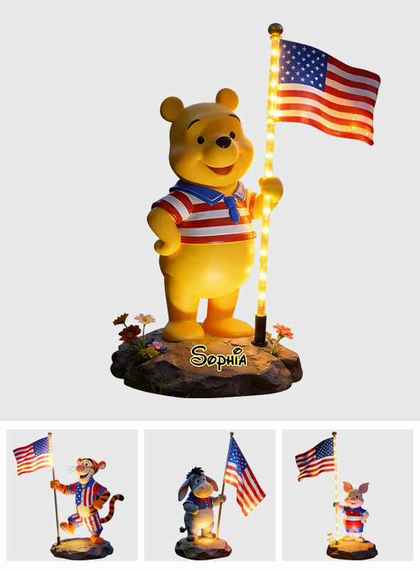 Celebrate 4th Of July - Personalized Yellow Bear Solar Acrylic Light