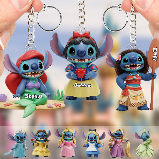 Blue Ohana Princess - Personalized Ohana Keychain