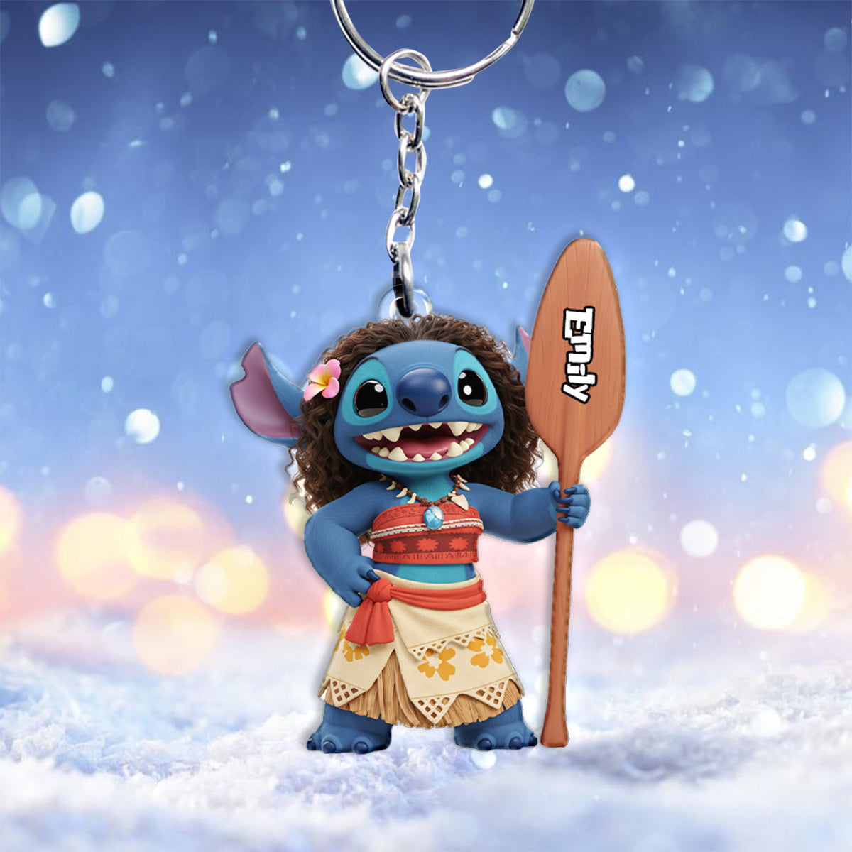 Blue Ohana Princess - Personalized Ohana Keychain