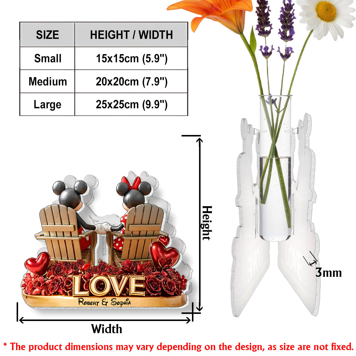 Together Forever - Personalized Mouse Custom Shape Acrylic Flower Vase