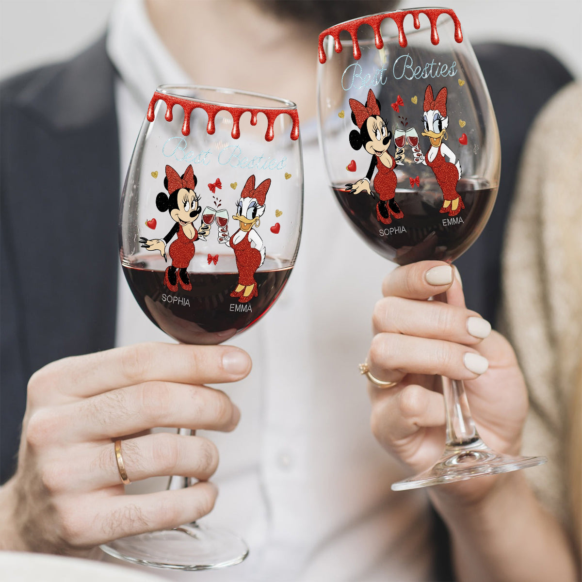 Besties Here To Another Year Of Bonding Over - Personalized Bestie Wine Glass With Long Stem