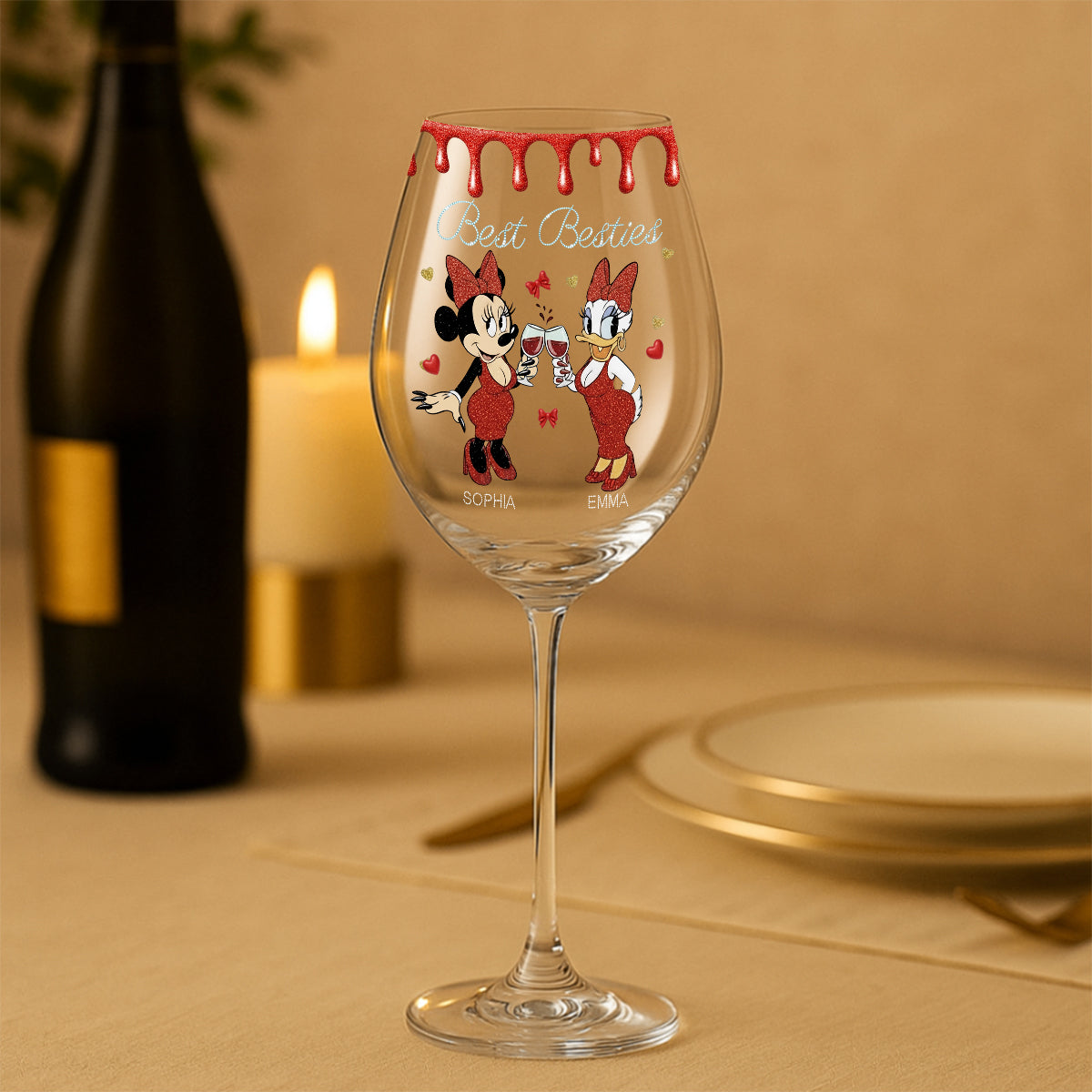 Besties Here To Another Year Of Bonding Over - Personalized Bestie Wine Glass With Long Stem