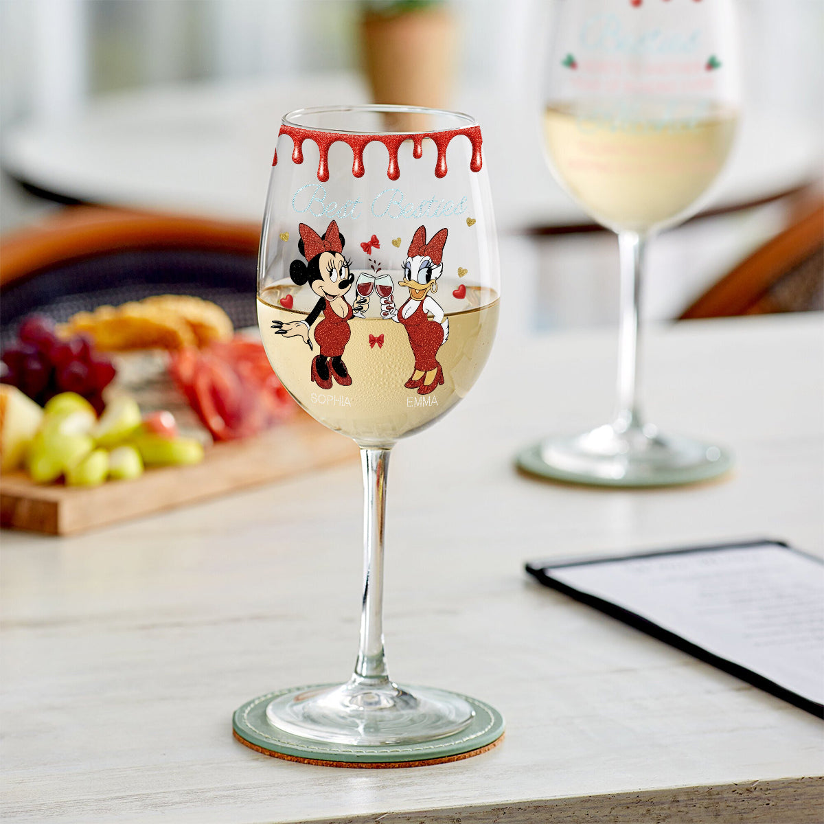 Besties Here To Another Year Of Bonding Over - Personalized Bestie Wine Glass With Long Stem