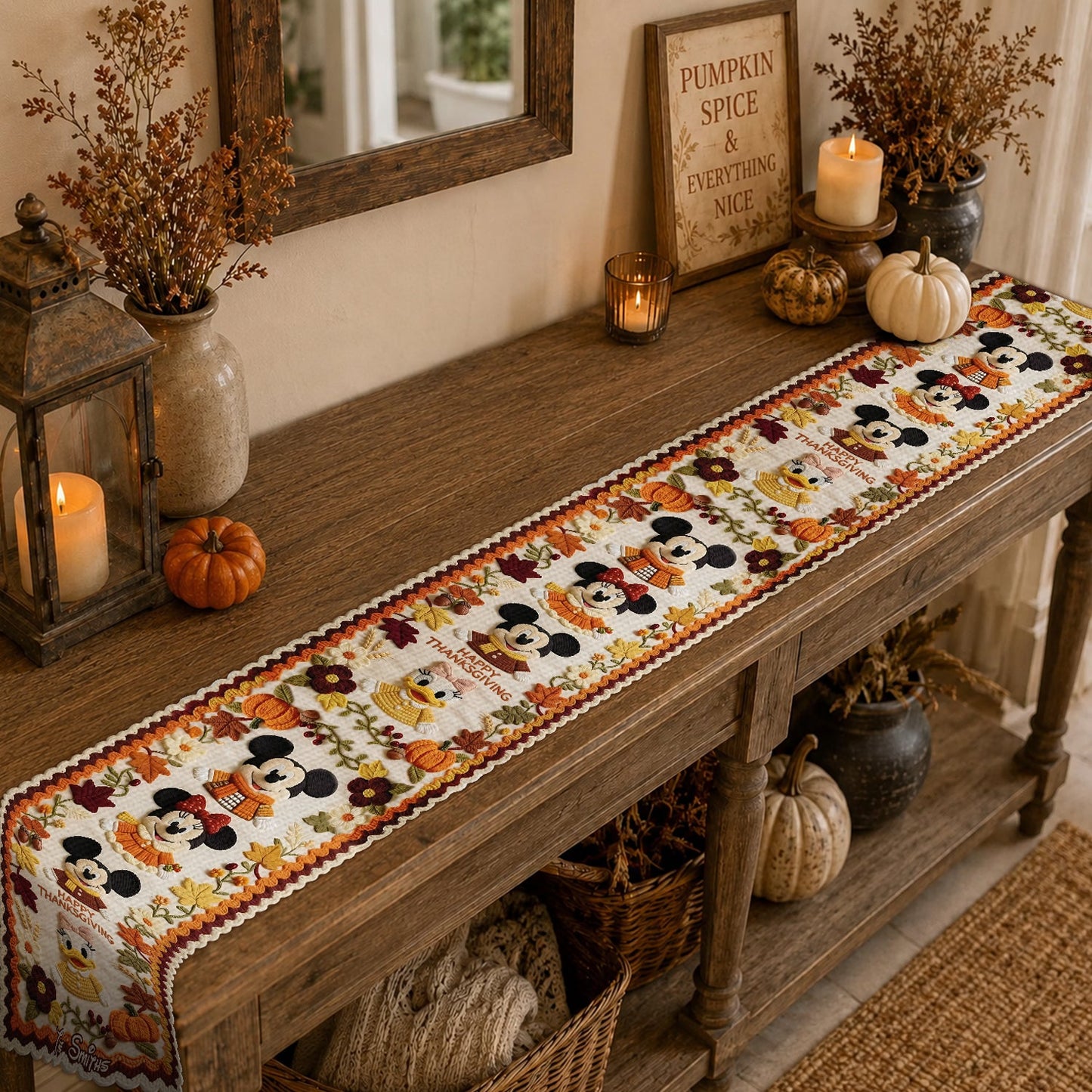 Happy Thanksgiving - Personalized Mouse Custom Shape Table Runner
