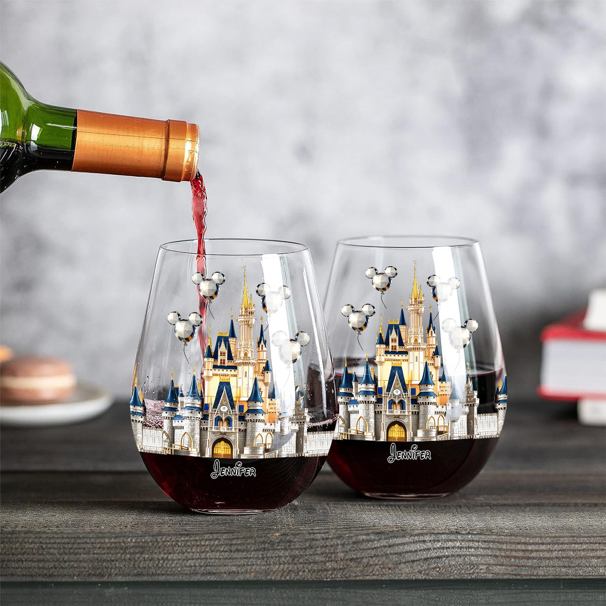 The Magical Castle - Personalized Mouse All Over Wine Glass