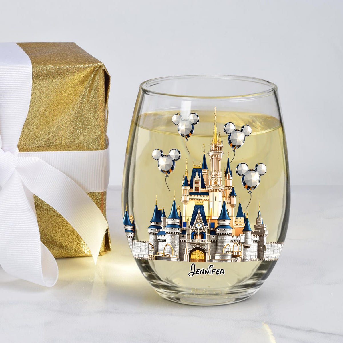 The Magical Castle - Personalized Mouse All Over Wine Glass