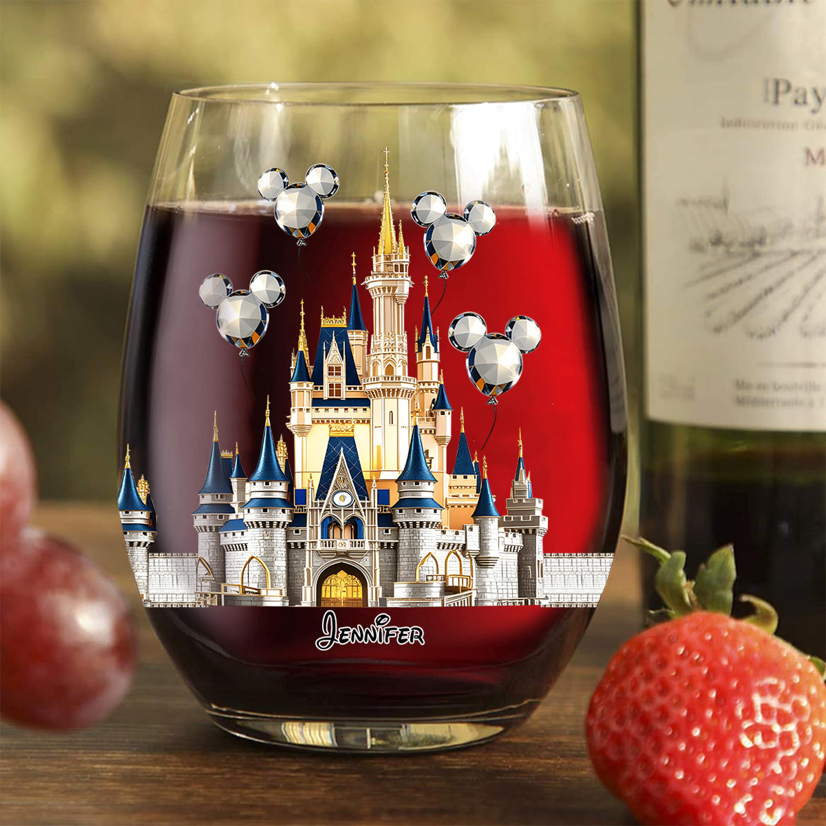 The Magical Castle - Personalized Mouse All Over Wine Glass