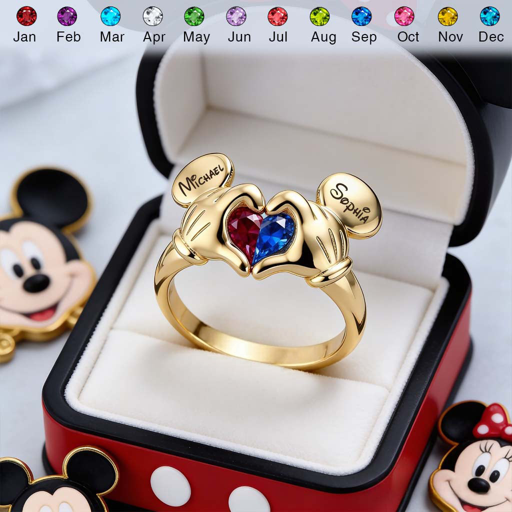 Mouse Love Heart - Personalized Mouse Adjustable Shaped Ring