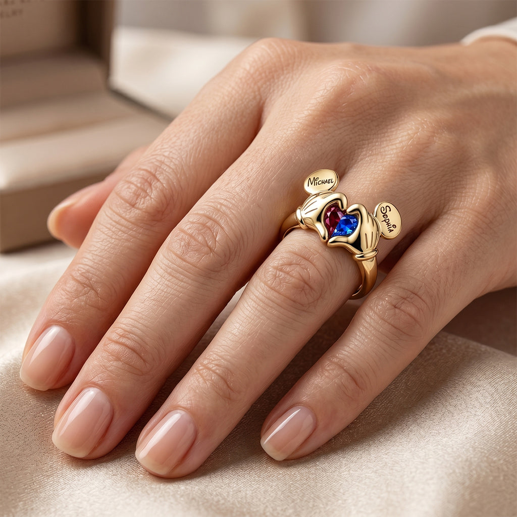 Mouse Love Heart - Personalized Mouse Adjustable Shaped Ring