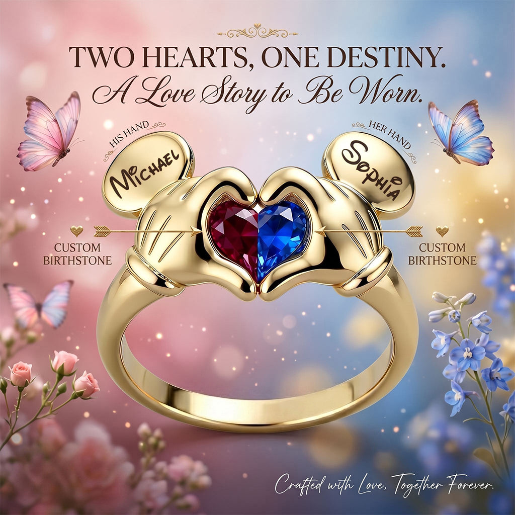 Mouse Love Heart - Personalized Mouse Adjustable Shaped Ring
