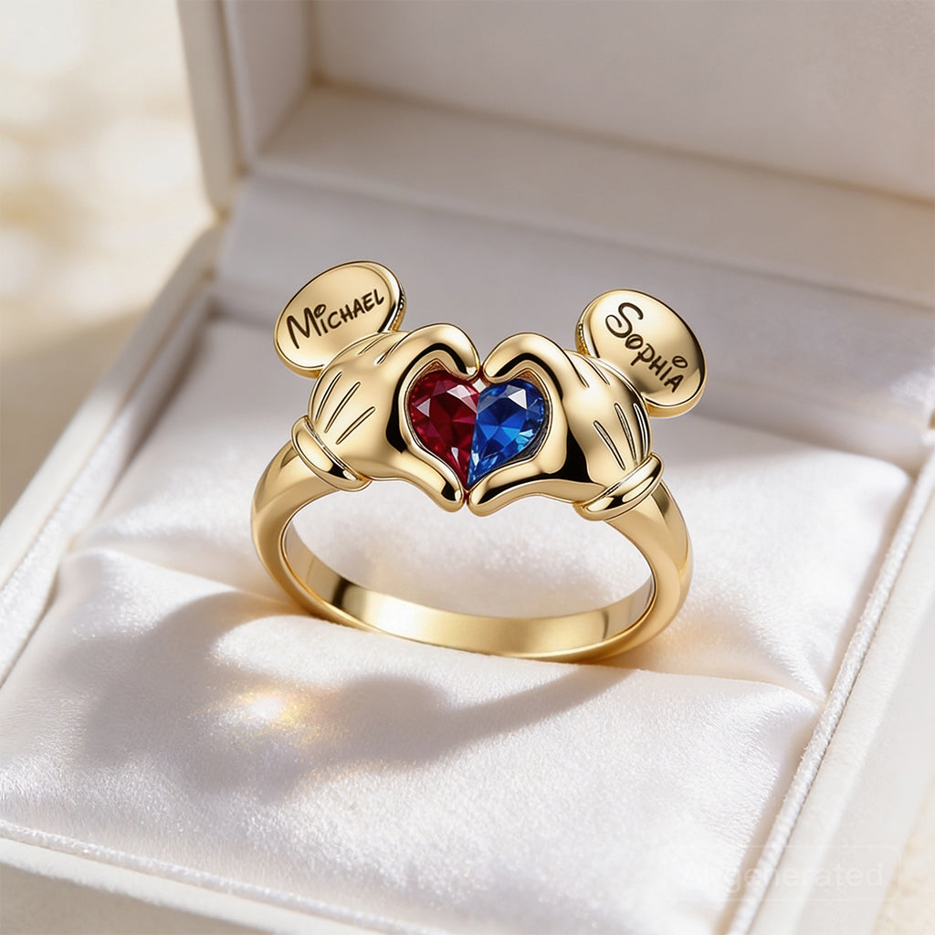 Mouse Love Heart - Personalized Mouse Adjustable Shaped Ring