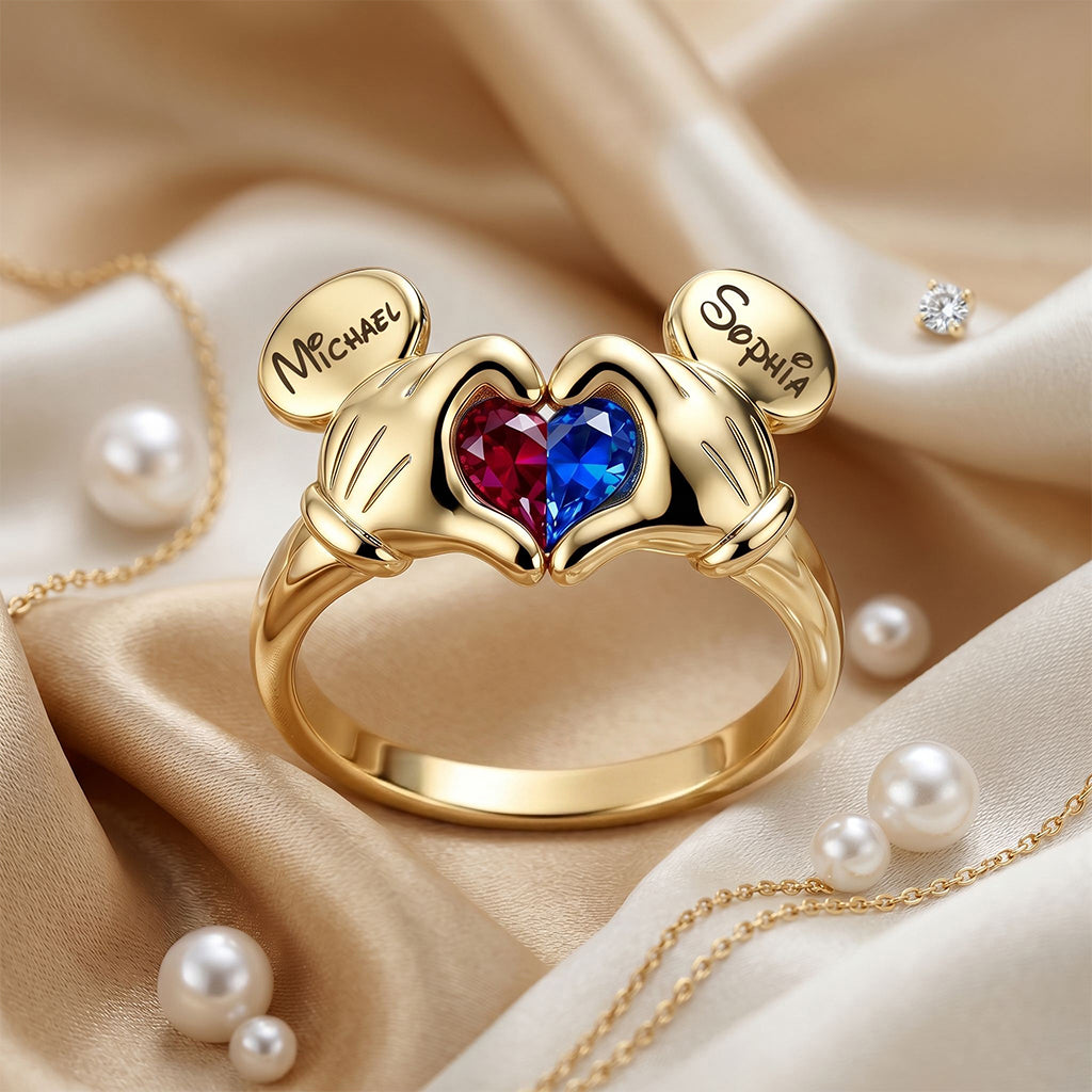 Mouse Love Heart - Personalized Mouse Adjustable Shaped Ring