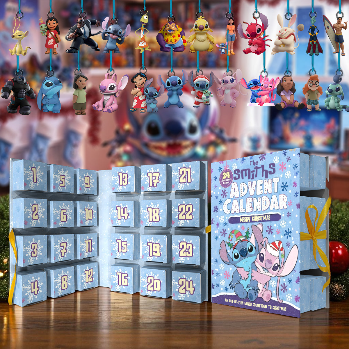 Cartoon Couple - Personalized Ohana Folded Advent Calendar With Ornaments