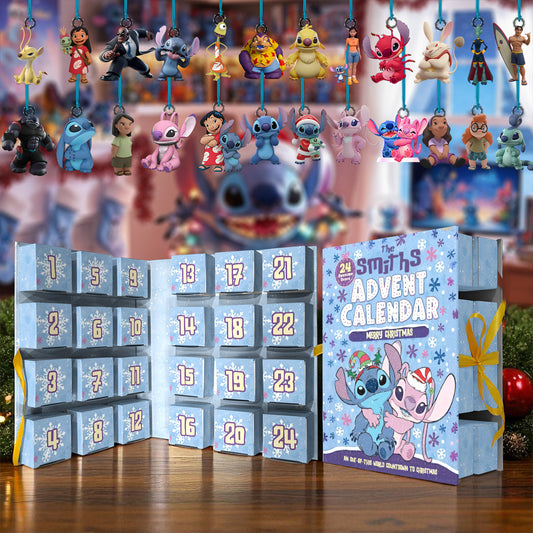 Cartoon Couple - Personalized Ohana Folded Advent Calendar With Ornaments
