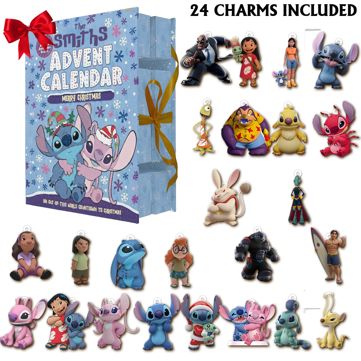 Cartoon Couple - Personalized Ohana Folded Advent Calendar With Ornaments