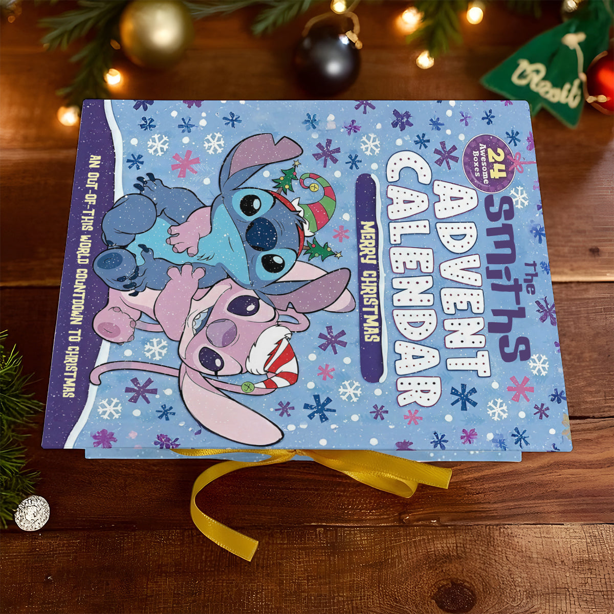 Cartoon Couple - Personalized Ohana Folded Advent Calendar With Ornaments