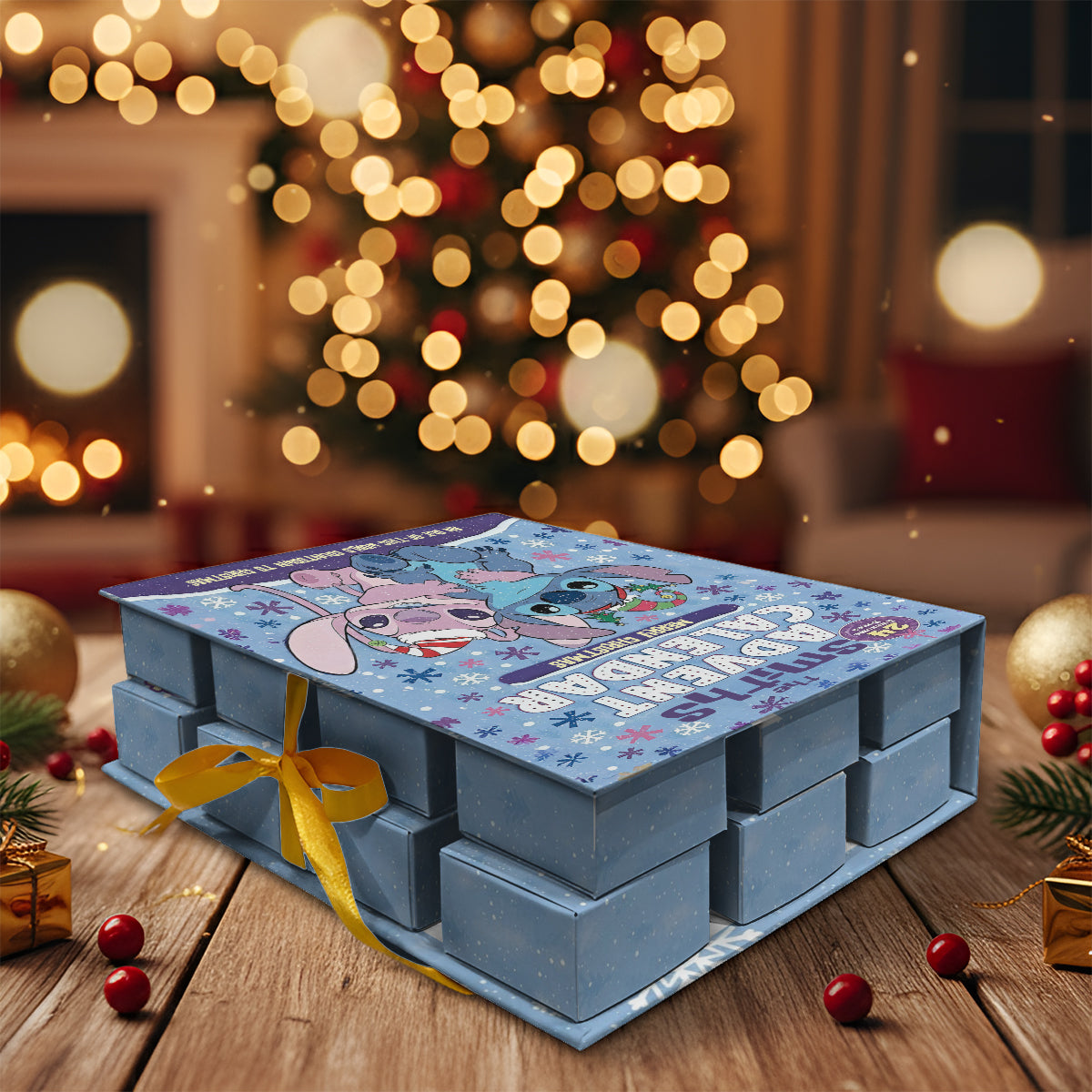 Cartoon Couple - Personalized Ohana Folded Advent Calendar With Ornaments