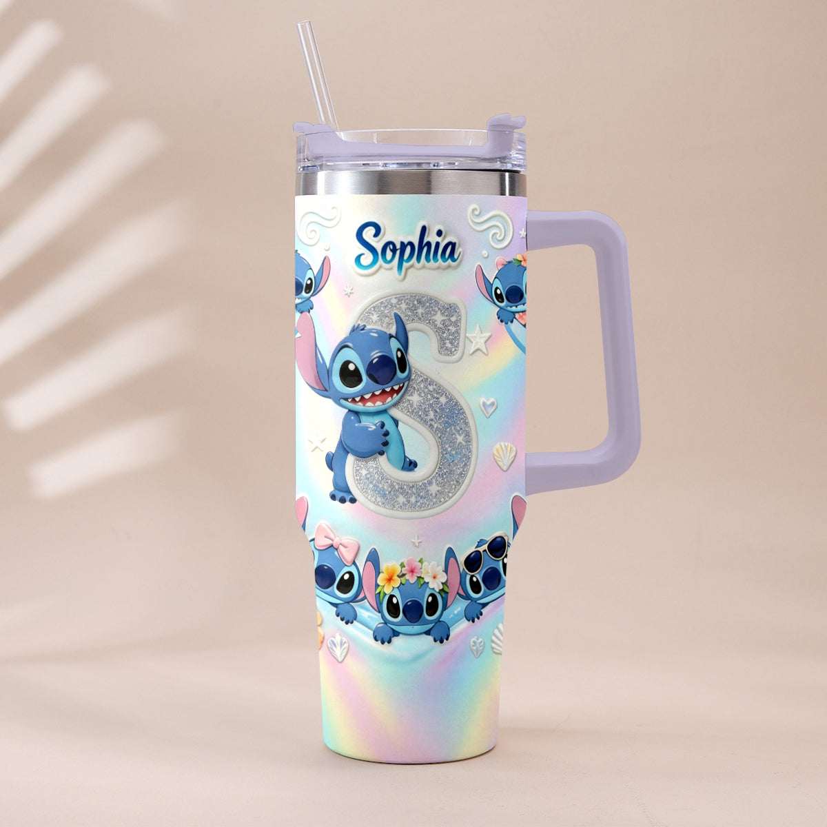 Cute Blue Alien With Letter - Personalized Ohana Tumbler With Plush Charm