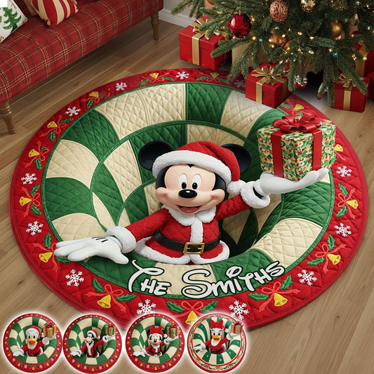 Merry Christmas - Personalized Mouse Round Rug