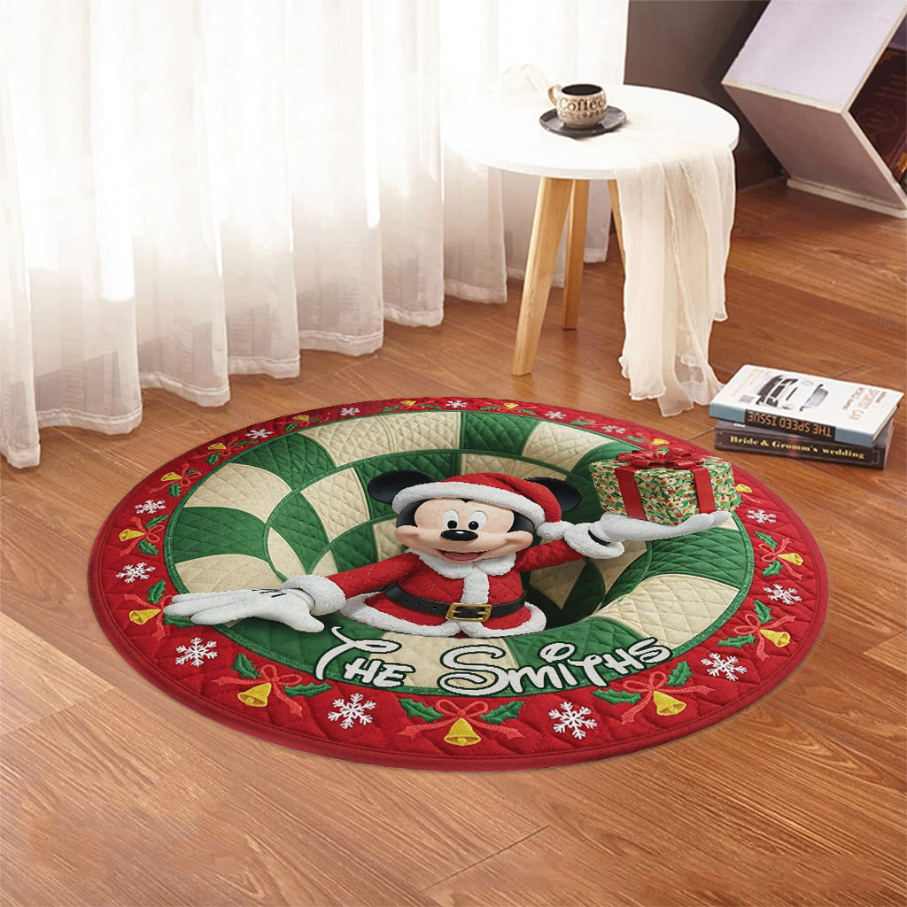 Merry Christmas - Personalized Mouse Round Rug