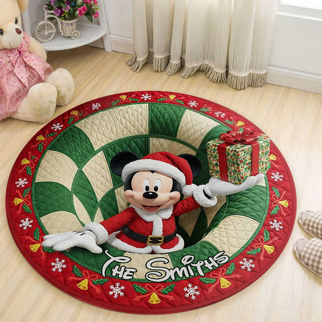 Merry Christmas - Personalized Mouse Round Rug
