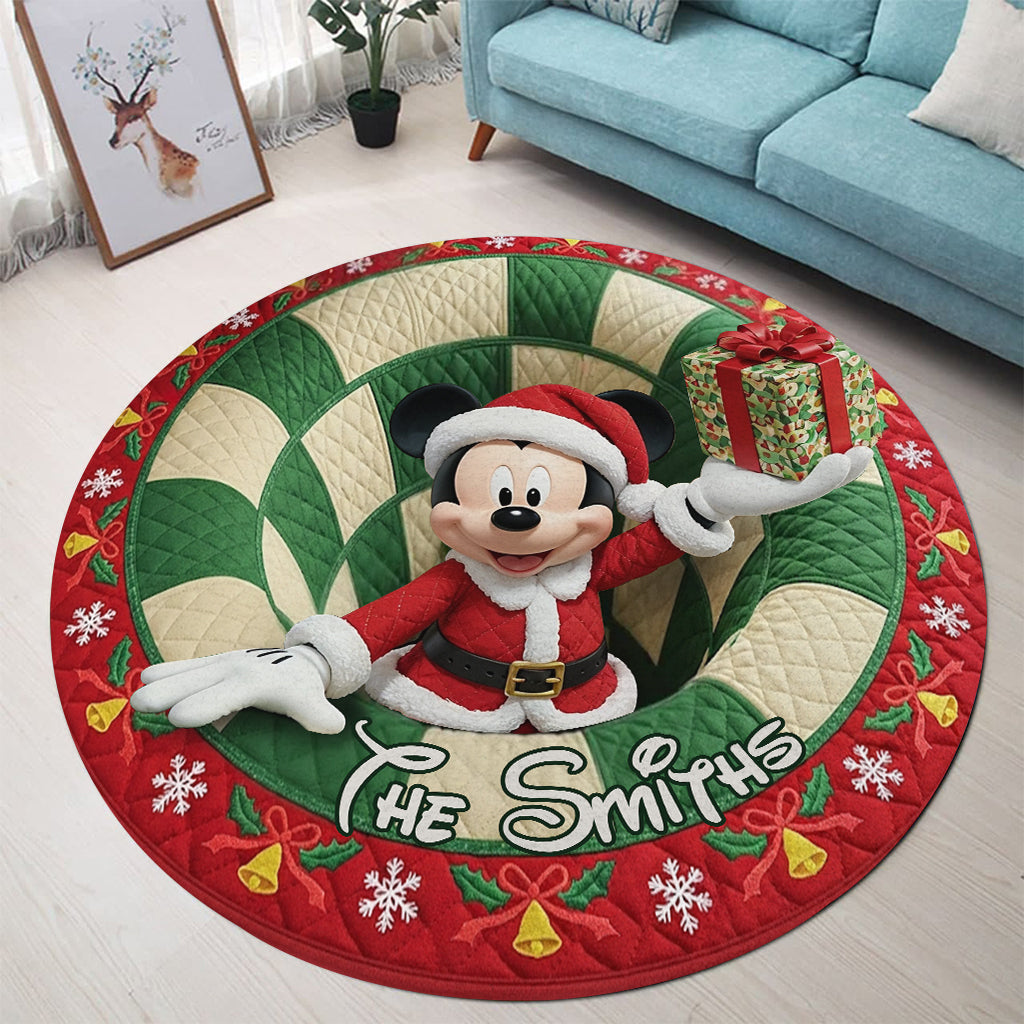 Merry Christmas - Personalized Mouse Round Rug