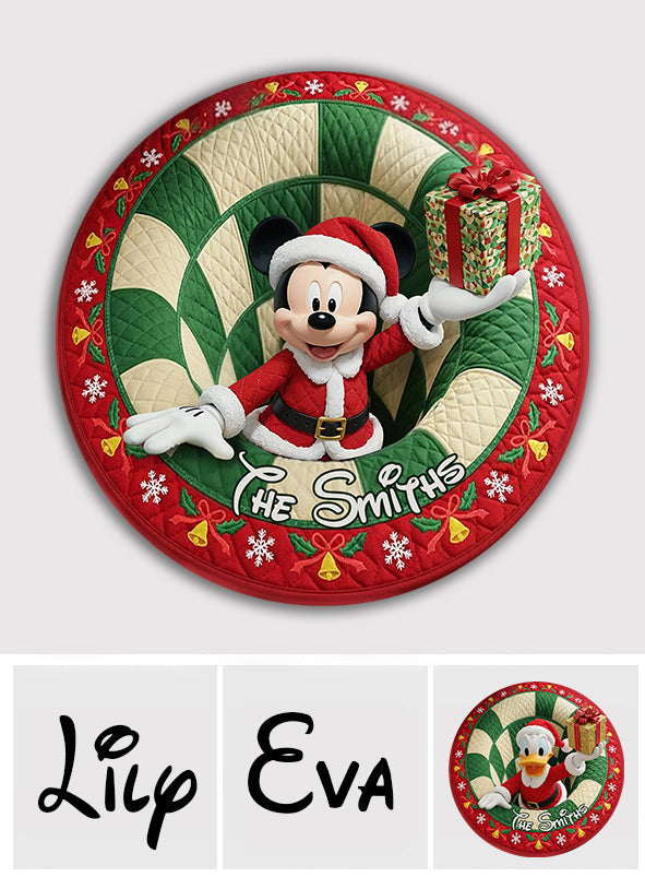 Merry Christmas - Personalized Mouse Round Rug