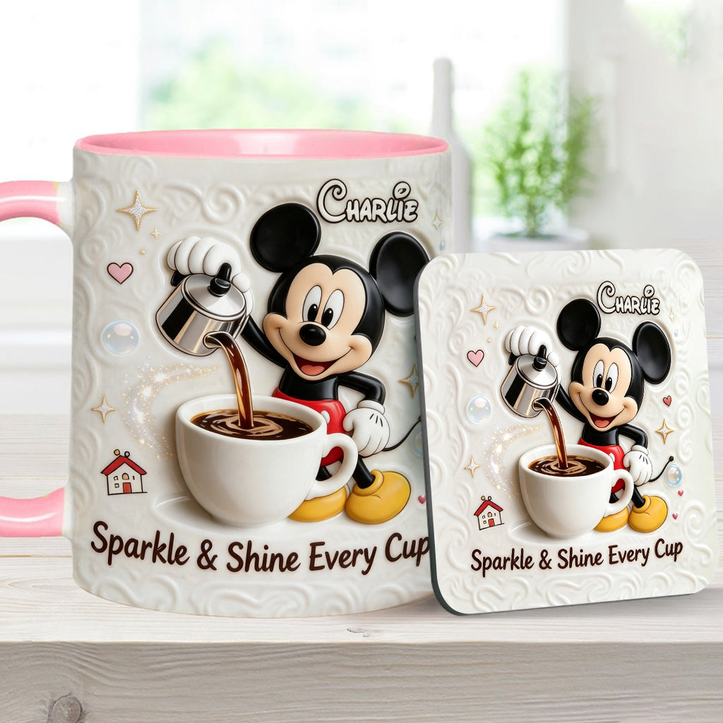Sparkle & Shine Every Cup - Personalized Mouse Accent Mug & Coaster