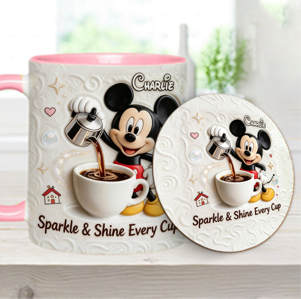 Sparkle & Shine Every Cup - Personalized Mouse Accent Mug & Coaster