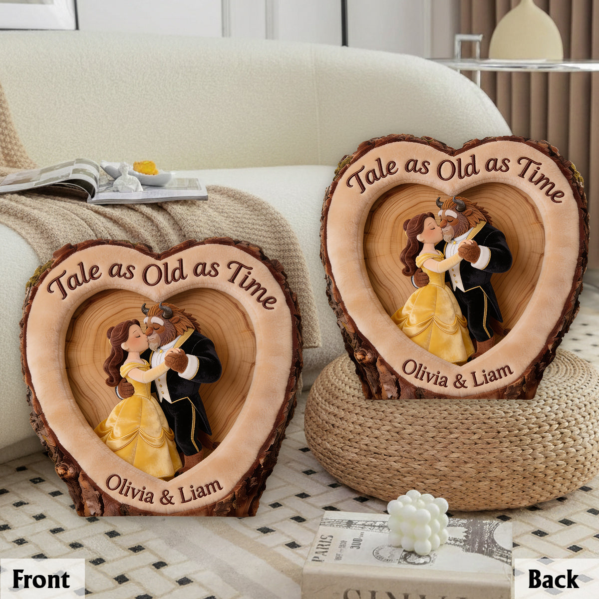 Romantic Fairytale Couple - Personalized Beauty And The Beast Premium Faux Fur Pillow