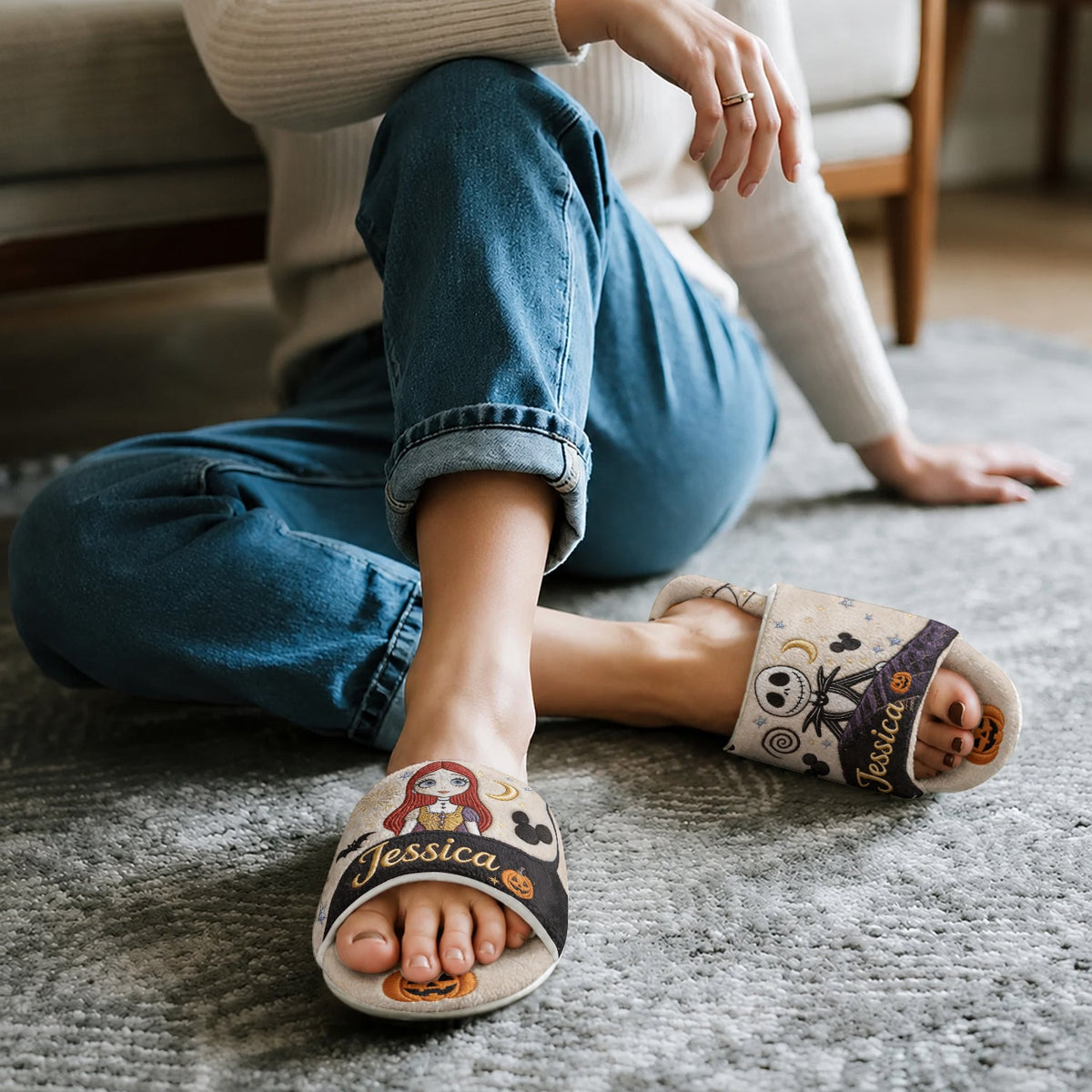 Fall Vibes - Personalized Nightmare Open-Toe Slippers