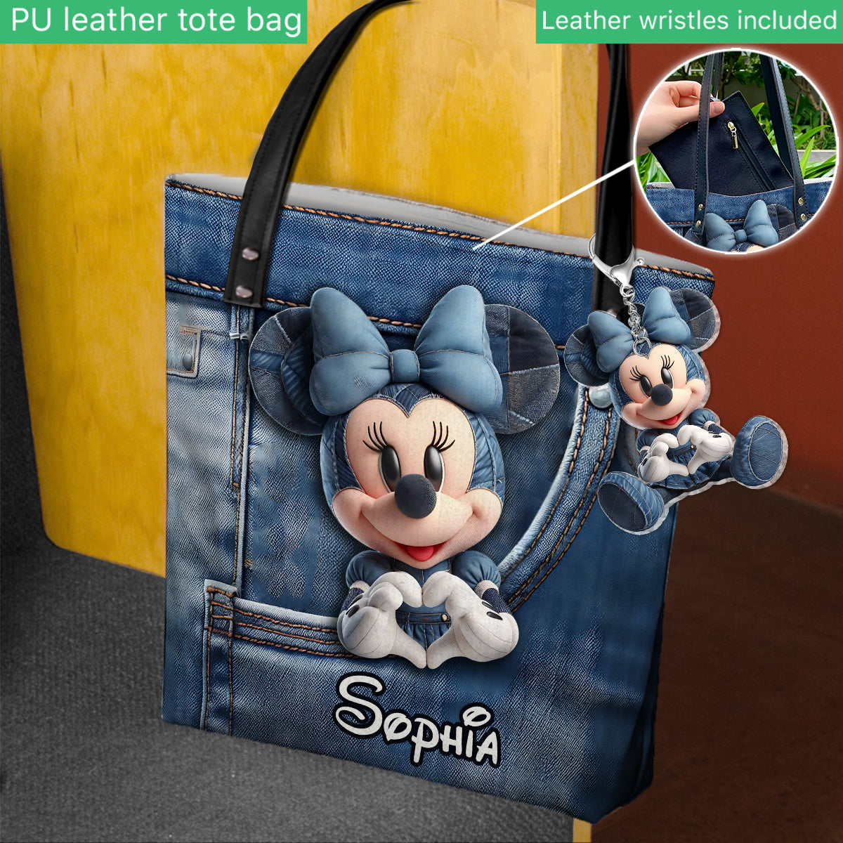 Magical Mouse Ears - Personalized Mouse Leather Tote Bag With Charm