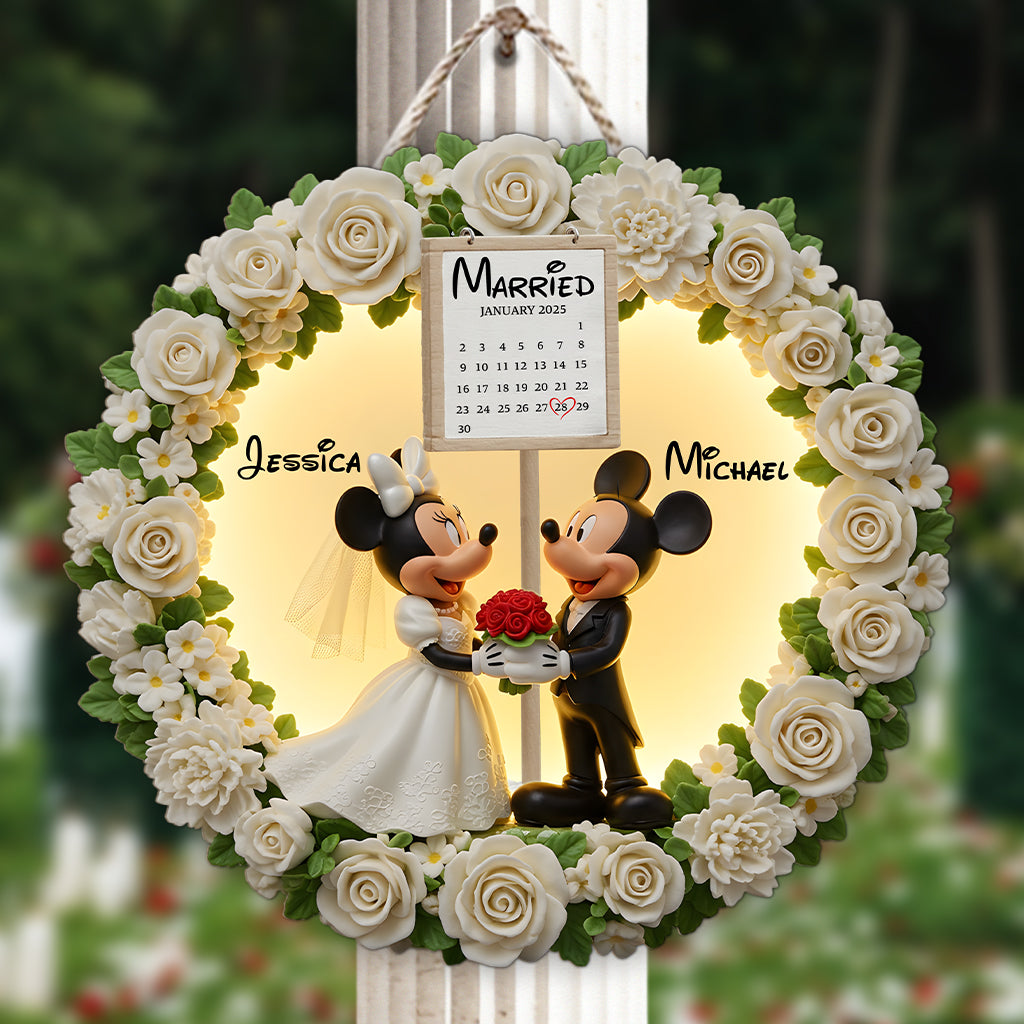 Happy Anniversary Mouse Couple - Personalized Mouse Custom Shaped Wood Sign