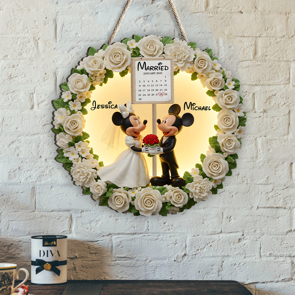 Happy Anniversary Mouse Couple - Personalized Mouse Custom Shaped Wood Sign