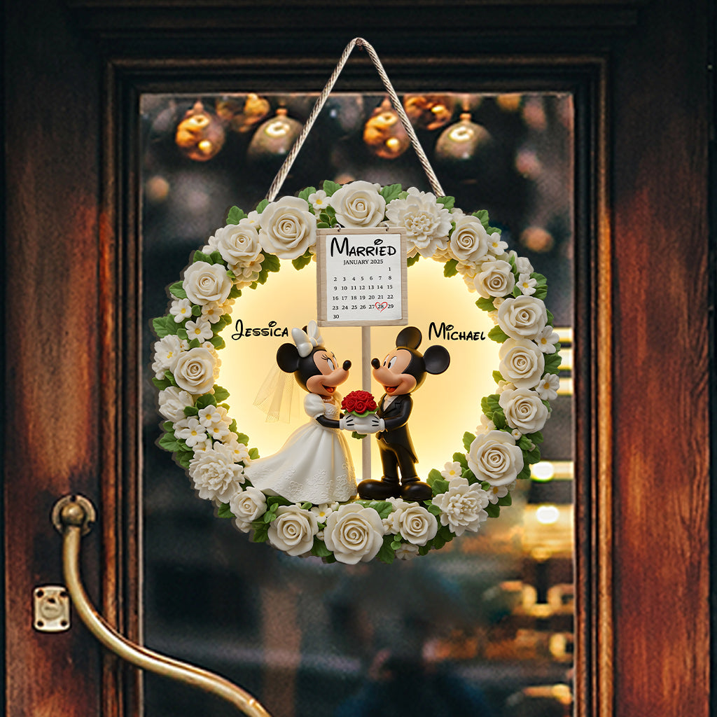 Happy Anniversary Mouse Couple - Personalized Mouse Custom Shaped Wood Sign