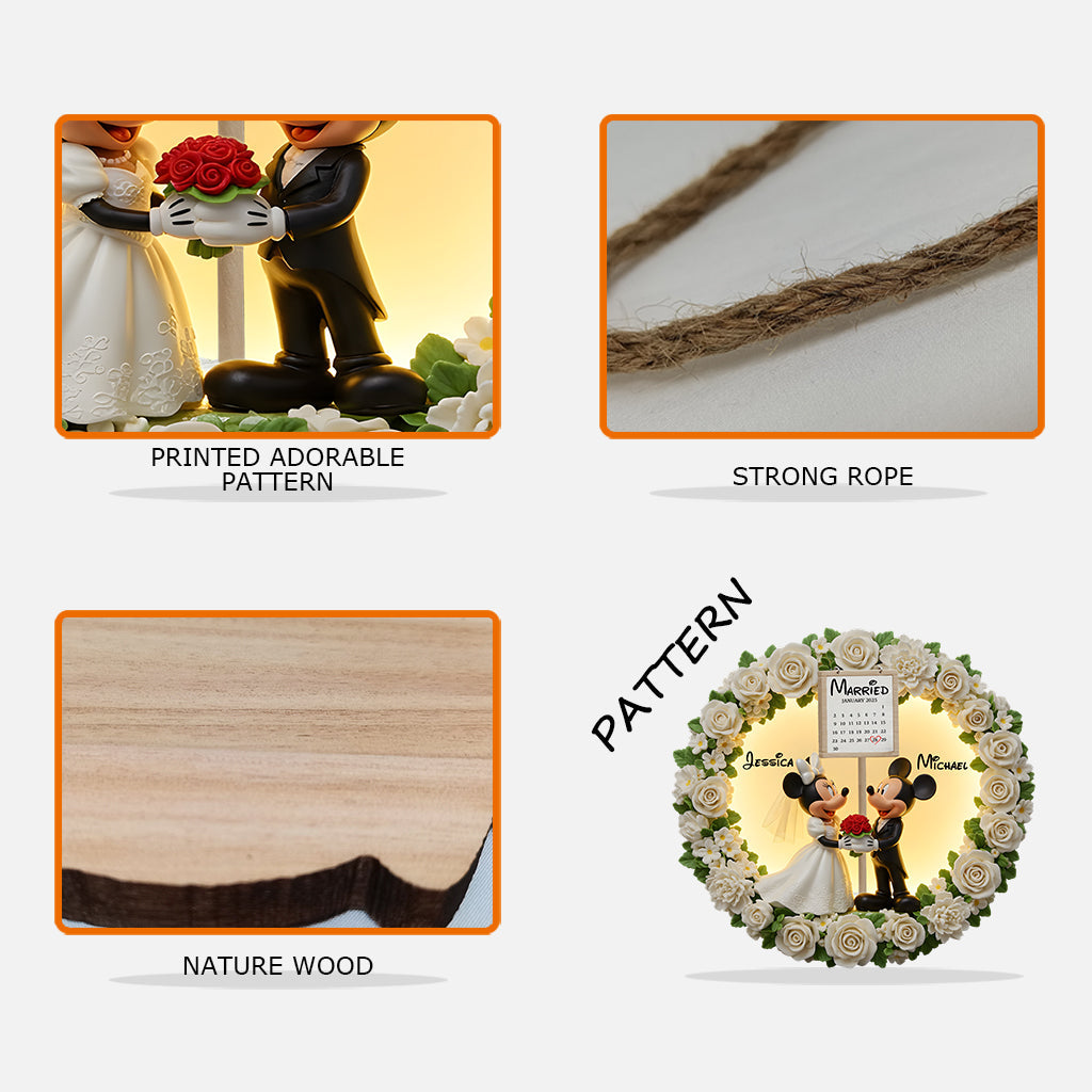 Happy Anniversary Mouse Couple - Personalized Mouse Custom Shaped Wood Sign