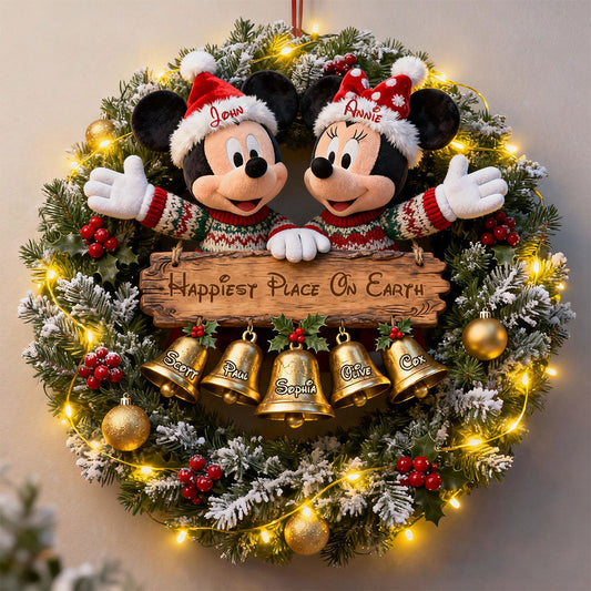 Christmas Bells Wreath With Led Light - Personalized Mouse LED Light Acrylic Sign