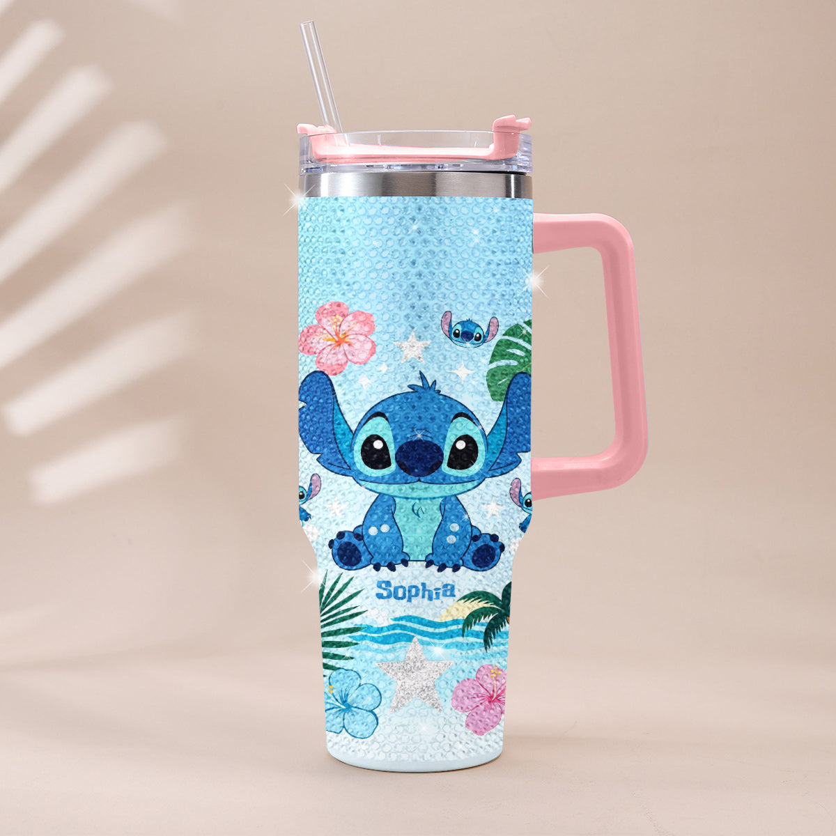 Ohana Means Family - Personalized Ohana Rhinestone Tumbler With Handle
