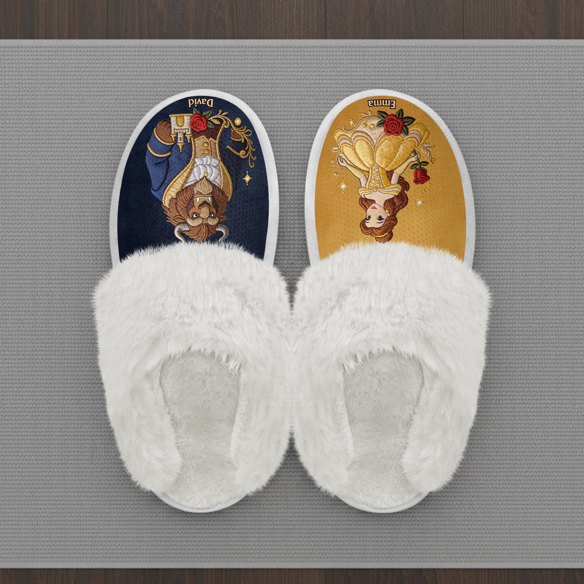 Fairy Tale Romantic - Personalized Beauty And The Beast Slippers With Fur Lining