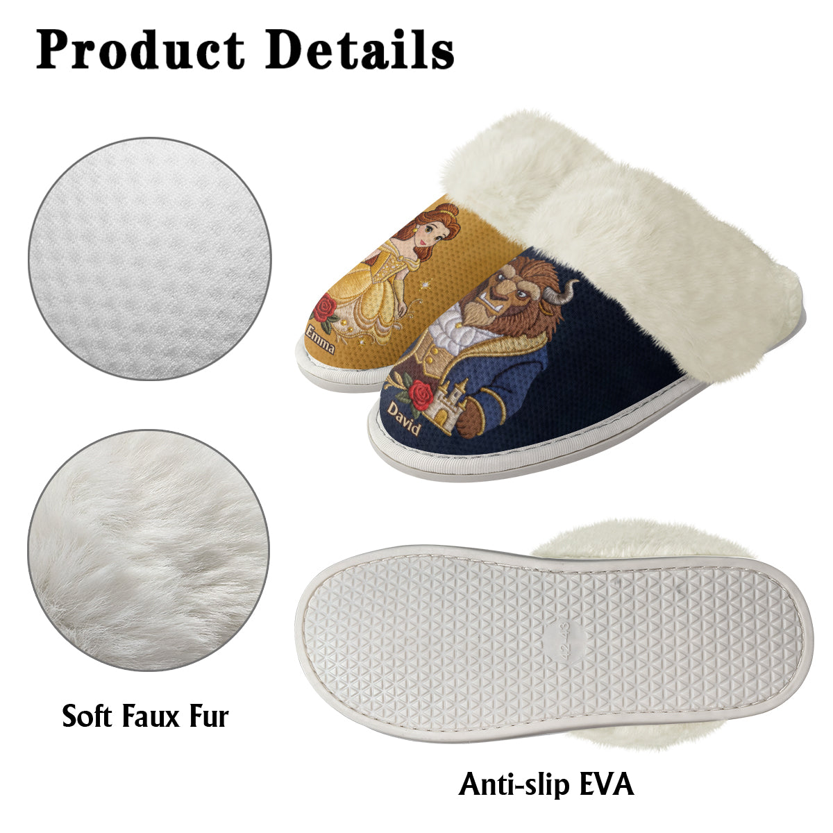 Fairy Tale Romantic - Personalized Beauty And The Beast Slippers With Fur Lining