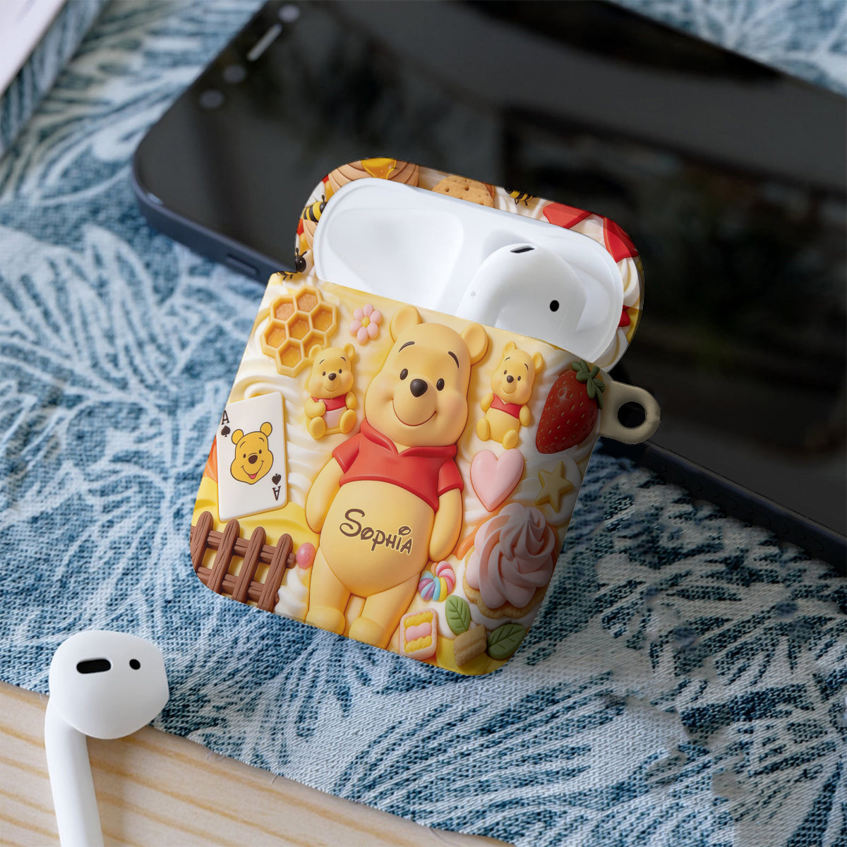 Sweet Bear - Personalized Yellow Bear Bluetooth Earbuds Case Cover
