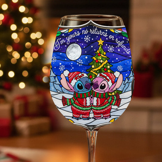 Playful Holiday Alien Love - Personalized Ohana Wine Glass With Long Stem