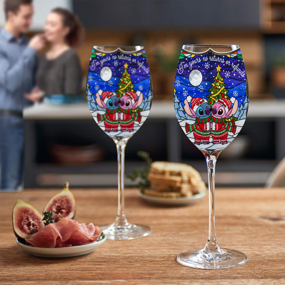 Playful Holiday Alien Love - Personalized Ohana Wine Glass With Long Stem
