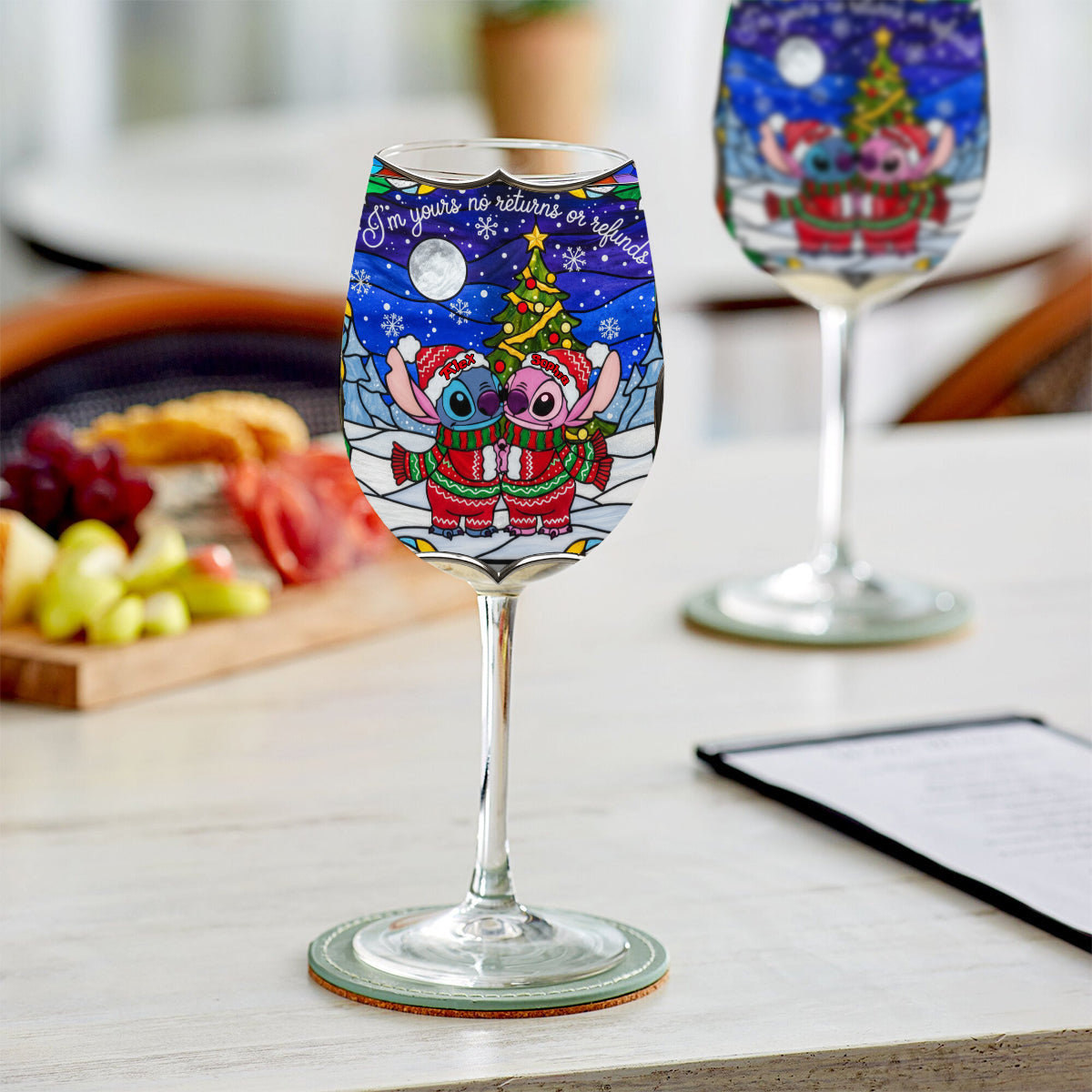 Playful Holiday Alien Love - Personalized Ohana Wine Glass With Long Stem